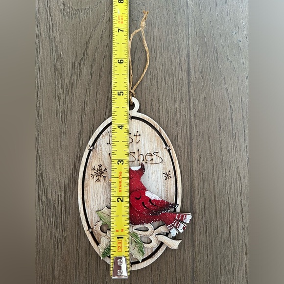 Two Resin Cardinals with Metal Clip and a Wood Holiday Cardinal Ornament - Picture 3 of 14